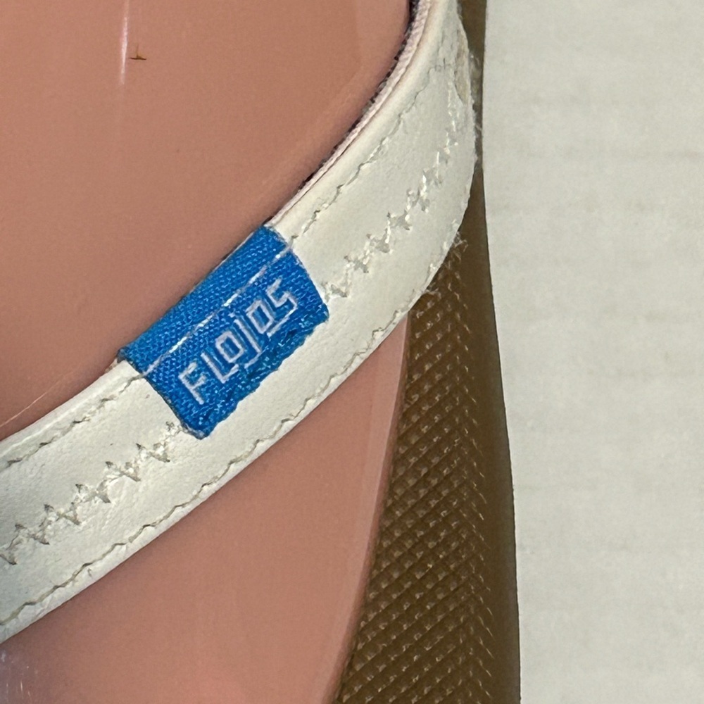 Flojos White and Brown Flip Flops with Blue Accent - Picture 4 of 7